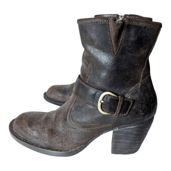 BORN Palmer Brown Oiled Leather Ankle Boot Size 8.5M - Picture 2 of 9